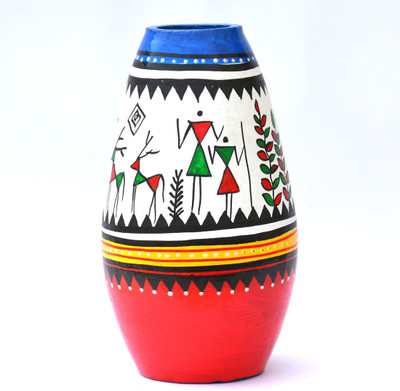 

Art Godaam Hand painted Terracotta Vase(7 inch, Multicolor)
