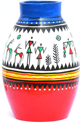 

Art Godaam Hand painted Terracotta Vase(7 inch, Multicolor)