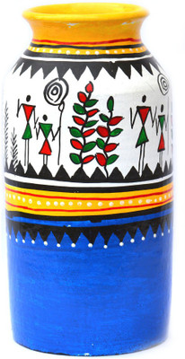 

Art Godaam Hand painted Terracotta Vase(7 inch, Multicolor)