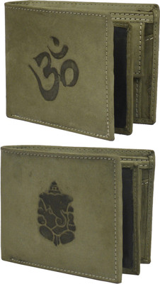 

Krosshorn Men Green Genuine Leather Wallet(14 Card Slots)
