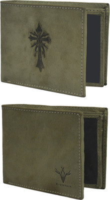 

Krosshorn Men Green Genuine Leather Wallet(14 Card Slots)