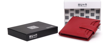 

U+N Men Red Genuine Leather Wallet(6 Card Slots)
