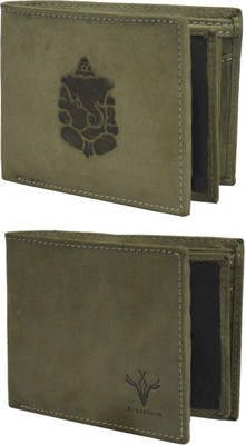 

Krosshorn Men Green Genuine Leather Wallet(14 Card Slots)
