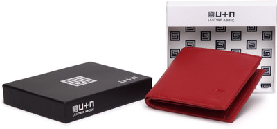 

U+N Men Red Genuine Leather Wallet(7 Card Slots)