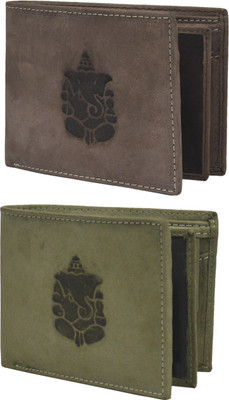 

Krosshorn Men Multicolor Genuine Leather Wallet(14 Card Slots), Brown & green