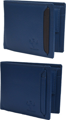 

Krosshorn Men Blue Genuine Leather Wallet(14 Card Slots)