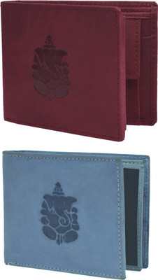 

Krosshorn Men Multicolor Genuine Leather Wallet(14 Card Slots), Reddish brown & blue