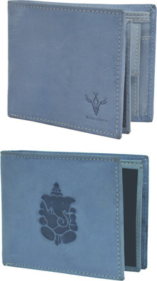 

Krosshorn Men Blue Genuine Leather Wallet(14 Card Slots)