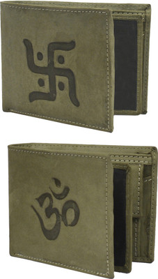 

Krosshorn Men Green Genuine Leather Wallet(14 Card Slots)