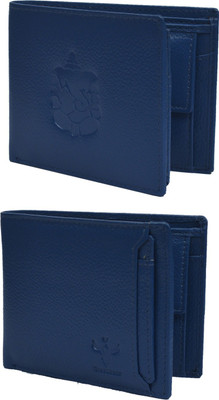 

Krosshorn Men Blue Genuine Leather Wallet(14 Card Slots)