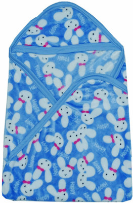 

LOVEBIRDS Printed  Hooded Baby Blanket(Polyester, Blue