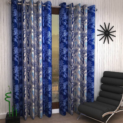 Panipat Textile Hub 152 cm (5 ft) Polyester Semi Transparent Window Curtain (Pack Of 2)(Abstract, Blue)