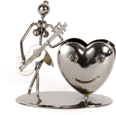

Jewel Fuel 1 Compartments Iron Lady Musician Playing Guitar and Heart Shape Pen Stand Showpiece(Black Chrome)