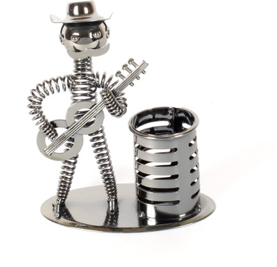 

Jewel Fuel 1 Compartments Iron Musician Playing Guitar Pen Stand Showpiece(Silver)