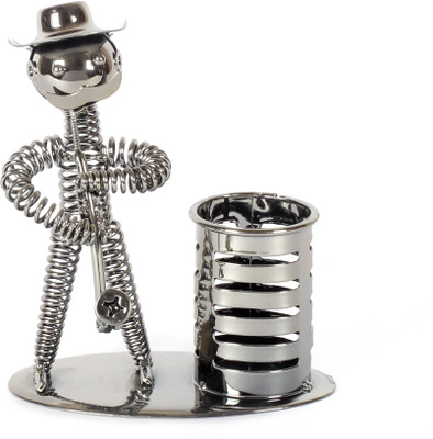 

Jewel Fuel 1 Compartments Iron Musician Playing Saxophone Pen Stand Showpiece(Black Chrome)