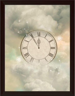 Artzfolio Magic Clock In The Sky Framed Wall Art Painting Print Canvas 15.3 inch x 12 inch Painting(With Frame)