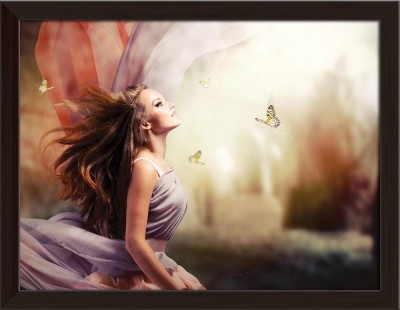 Artzfolio Girl In Fantasy Mystical Framed Wall Art Painting Print Canvas 12 inch x 15.3 inch Painting(With Frame)