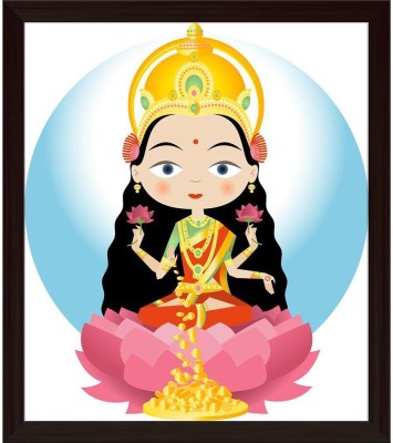 Artzfolio Hindu God Lakshmi Framed Wall Art Painting Print Canvas 13.6 inch x 12 inch Painting(With Frame)