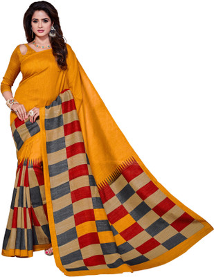 

AJS Floral Print Banarasi Banarasi Silk Saree(Orange), Blue