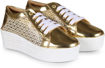 Bella Toes Women's Golden Synthetic Leather Sneakers Shoes Party Wear For Women(Gold