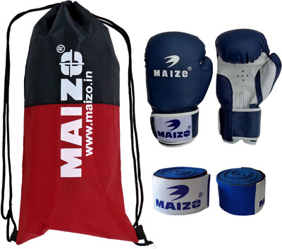 

Maizo Striker Training Glove 12 Oz Combo With Drawstring Boxing Kit And Assorted Hand Wrap 108" Boxing Gloves (, Blue, White