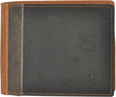 

Second Skin Men Tan, Black Genuine Leather Wallet(10 Card Slots), Black;tan