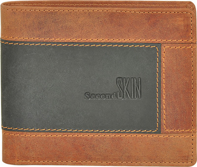 

Second Skin Men Tan, Black Genuine Leather Wallet(10 Card Slots), Black;tan