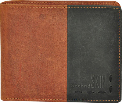 

Second Skin Men Tan, Black Genuine Leather Wallet(10 Card Slots), Black;tan