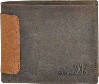 

Second Skin Men Green, Tan Genuine Leather Wallet(10 Card Slots)
