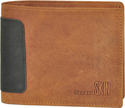 

Second Skin Men Tan, Black Genuine Leather Wallet(10 Card Slots), Black;tan