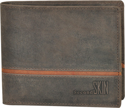 

Second Skin Men Green, Tan Genuine Leather Wallet(10 Card Slots)