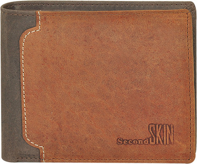 

Second Skin Men Green, Tan Genuine Leather Wallet(10 Card Slots)
