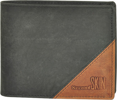 

Second Skin Men Tan, Black Genuine Leather Wallet(10 Card Slots), Black;tan