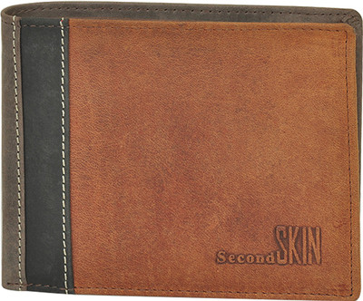 

Second Skin Men Green, Tan Genuine Leather Wallet(10 Card Slots)