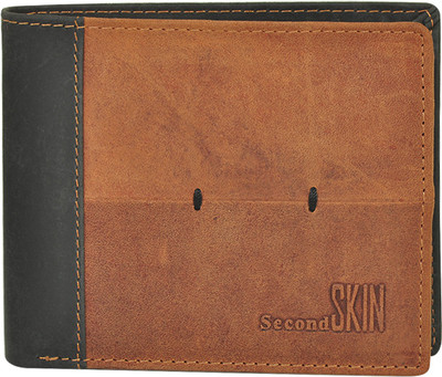 

Second Skin Men Tan, Black Genuine Leather Wallet(10 Card Slots), Black;tan