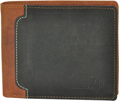 

Second Skin Men Tan, Black Genuine Leather Wallet(10 Card Slots), Black;tan