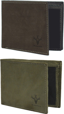 

Krosshorn Men Green Genuine Leather Wallet(14 Card Slots)