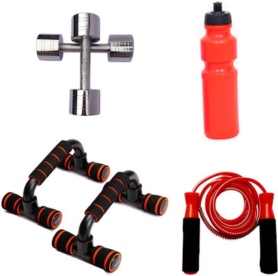 

Credence Combo of 1 Kg Dumbbell Pair, Push Up Stand, Skipping Rope and Water Sipper Gym & Fitness Kit