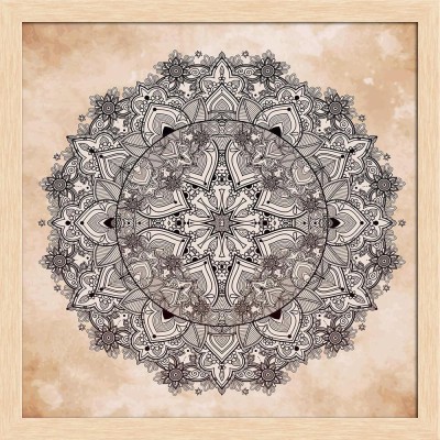 Artzfolio Ornate Paisley Round Lace Ornament Mandala Framed Wall Art Painting Print Canvas 12 inch x 12 inch Painting(With Frame)