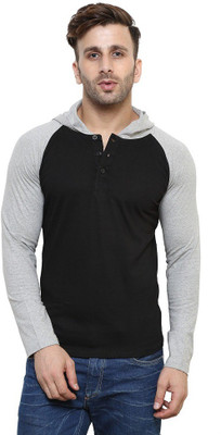 

Leana Solid Men' Hooded Black, Grey T-Shirt