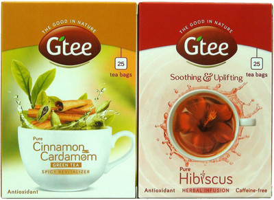 GTEE GTEE Hibiscus Tea Bags & Green Tea -Cinnamon & Cardamom Tea Bags (25 Tea bags X 2PACKS) Hibiscus, Cardomom, Cinnamon Herbal Infusion Bags(50 Bags, Box)