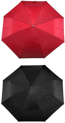 

Bizarro.in 3 Fold Set of 2 Plain Office Men::Women_52 Umbrella(Black, Maroon)