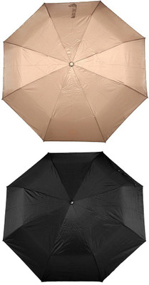 

Bizarro.in 3 Fold Set of 2 Plain Office Men::Women_40 Umbrella(Black, Beige)