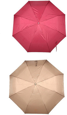 

Bizarro.in 3 Fold Set of 2 Plain Office Men::Women_26 Umbrella(Beige, Pink)