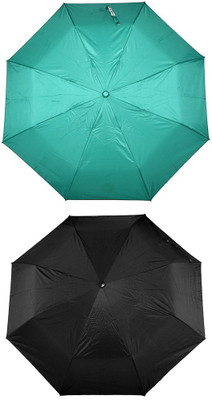 

Bizarro.in 3 Fold Set of 2 Plain Office Men::Women_60 Umbrella(Black, Green)