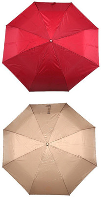 

Bizarro.in 3 Fold Set of 2 Plain Office Men::Women_31 Umbrella(Beige, Maroon)