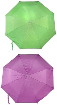 Bizarro.in 3 Fold Set of 2 Plain Office Men::Women_306 Umbrella(Purple, Green)