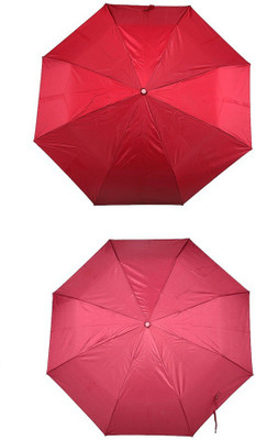 

Bizarro.in 3 Fold Set of 2 Plain Office Men::Women_114 Umbrella(Pink, Maroon)