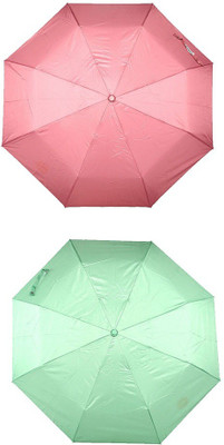 

Bizarro.in 3 Fold Set of 2 Plain Office Men::Women_153 Umbrella(Green, Pink)