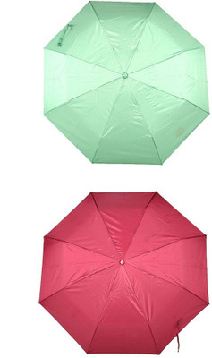 

Bizarro.in 3 Fold Set of 2 Plain Office Men::Women_112 Umbrella(Pink, Green)
